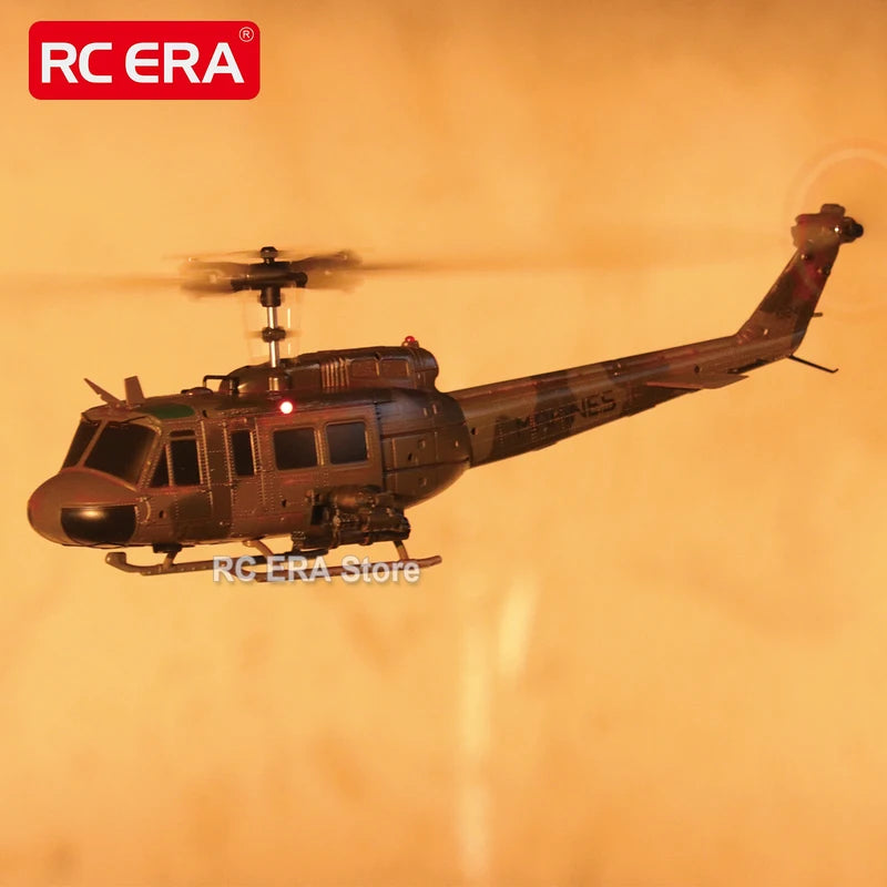Camouflage Remote Control Helicopter with Gyro & Optical Flow Stabilization - Weathered UH1 Huey RC Toy