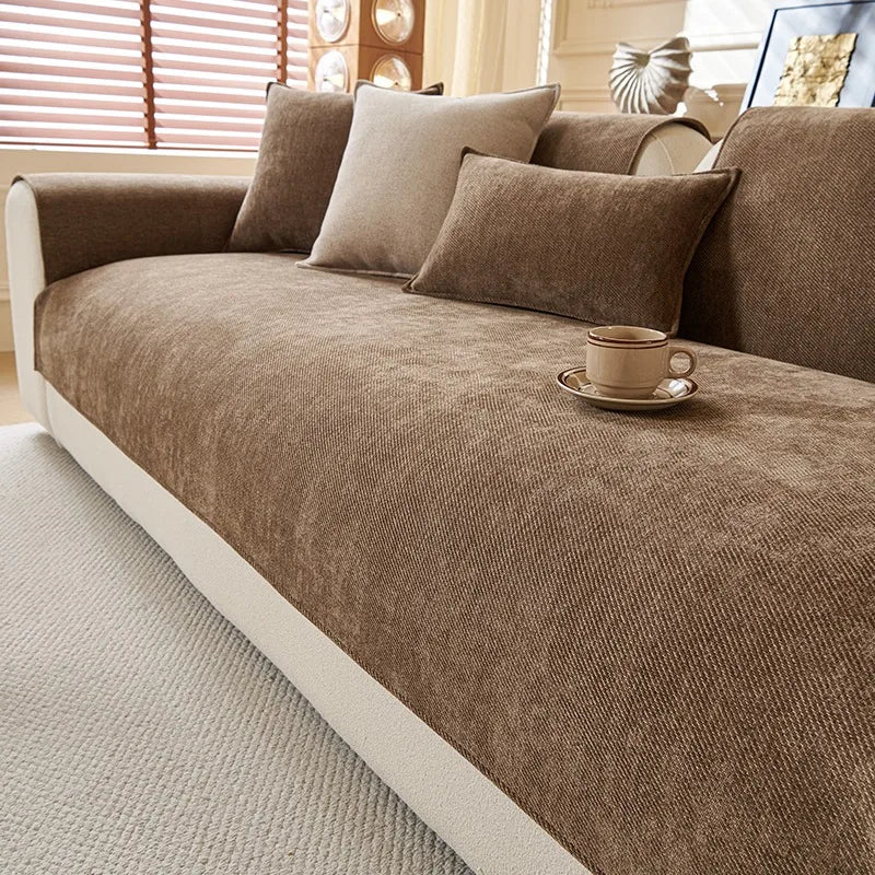 Minimalist Twill Chenille Sofa Cover Slipcover for All Seasons Living Room Furniture