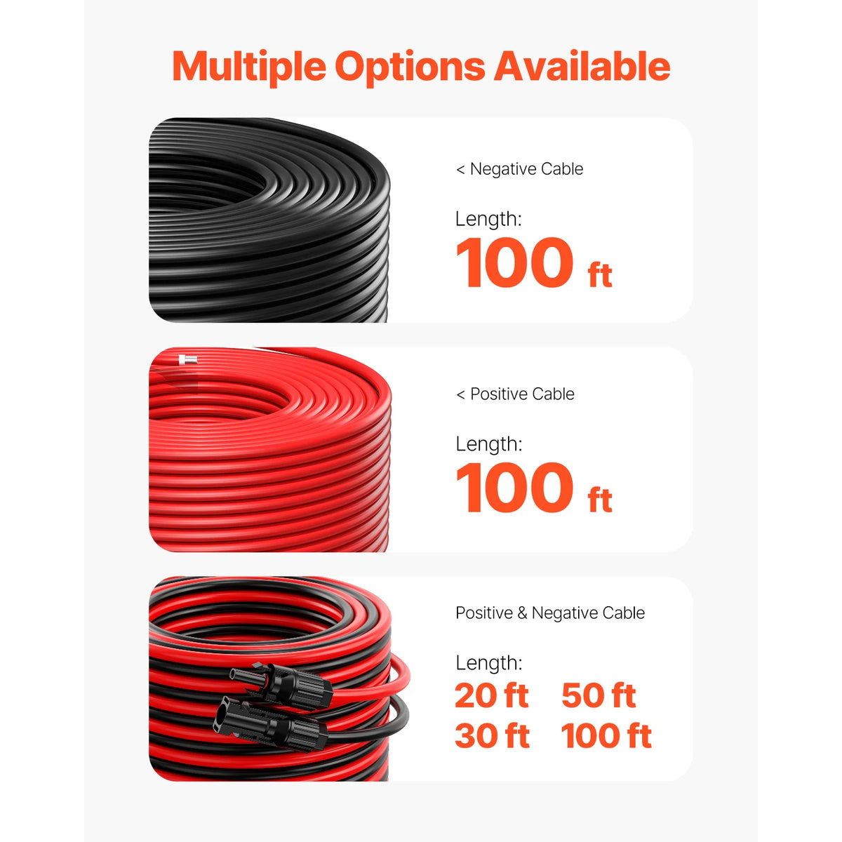100FT Solar Panel Extension Cable 10AWG Waterproof for Home RV Solar Systems