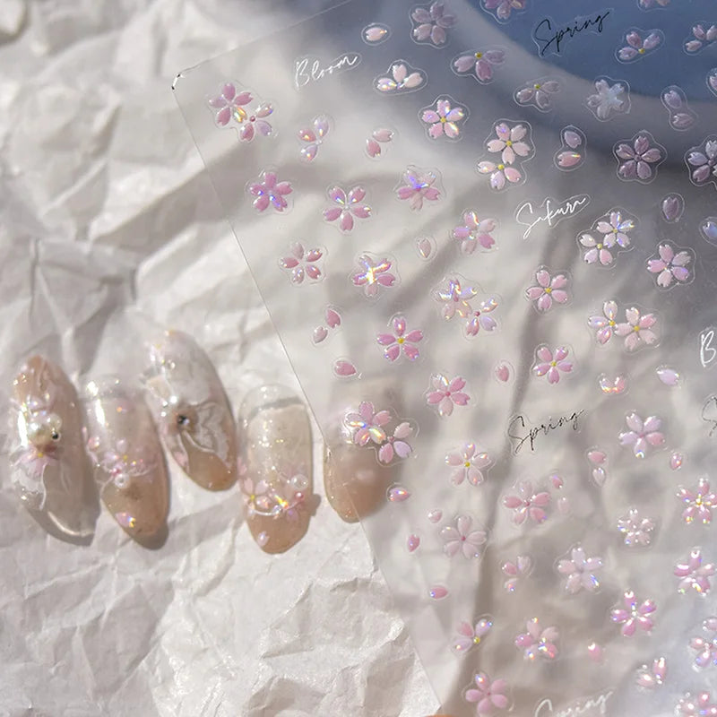 Spring Flower Nail Art Stickers Self-Adhesive 5D Cherry Blossom Tulip Decals
