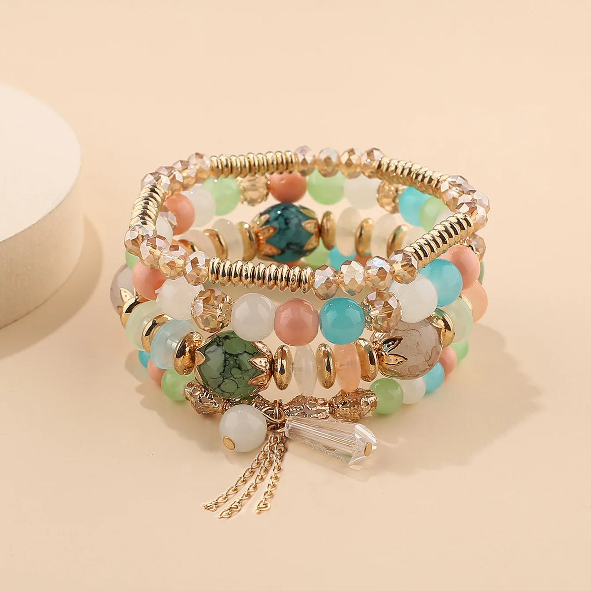 Colorful Tassel Charm Beads Bracelet Set for Women Bohemian Jewelry