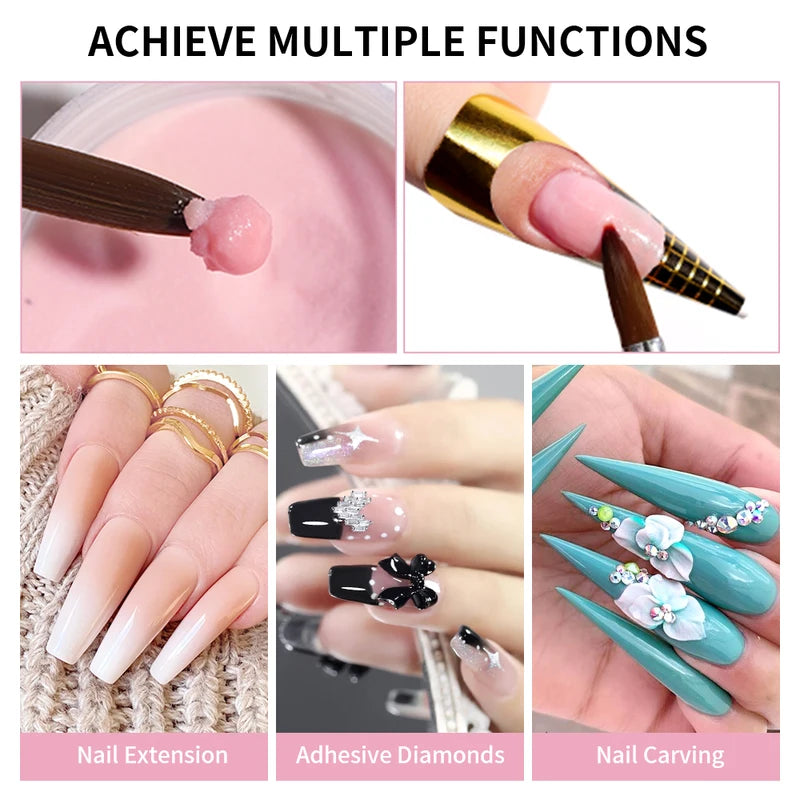 120g Acrylic Nail Powder Set - Clear Pink White Colors Nail Art Builder Tips