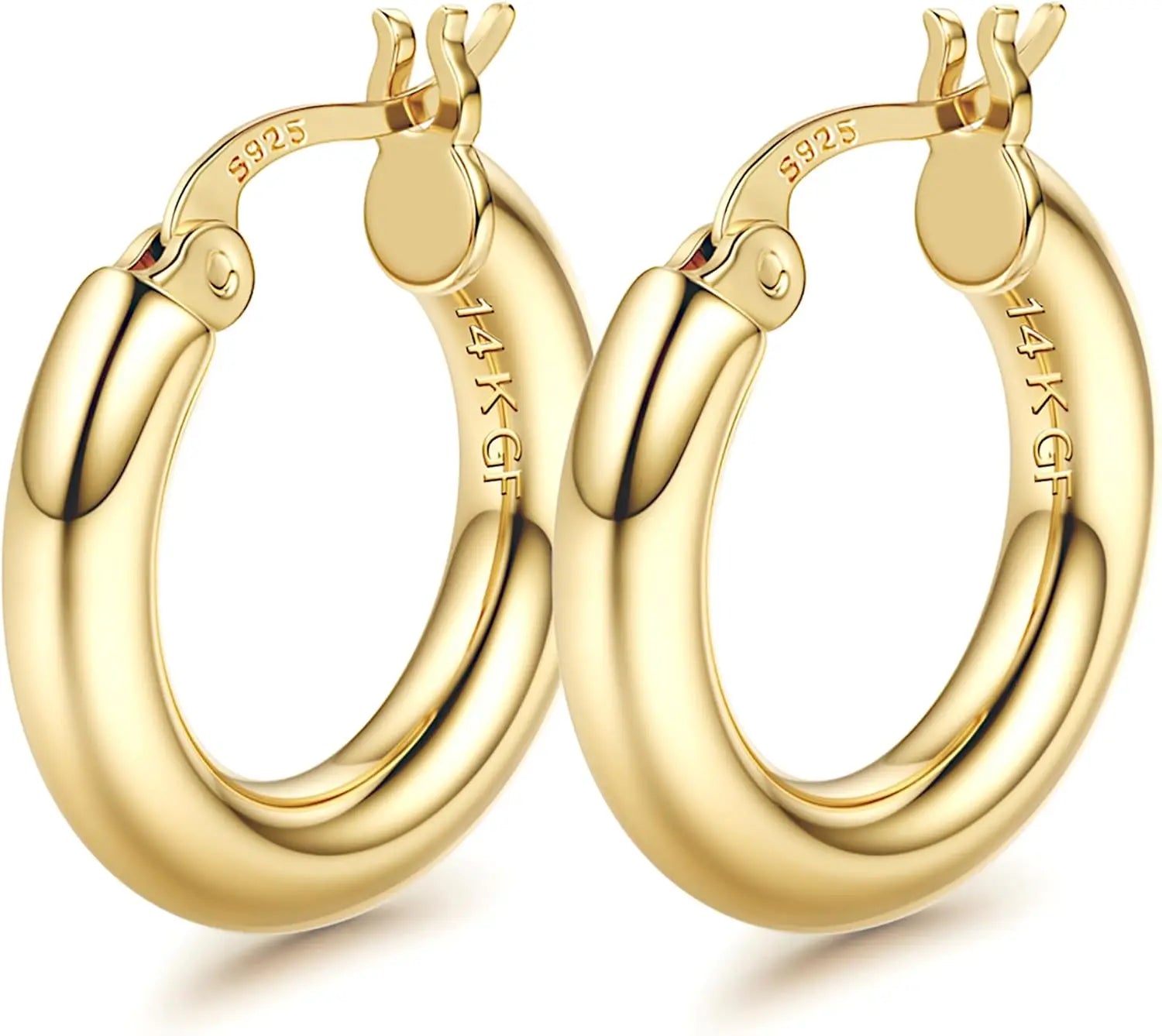 Chunky Hoop Earrings for Women 14K Gold Plated Hypoallergenic Lightweight Jewelry