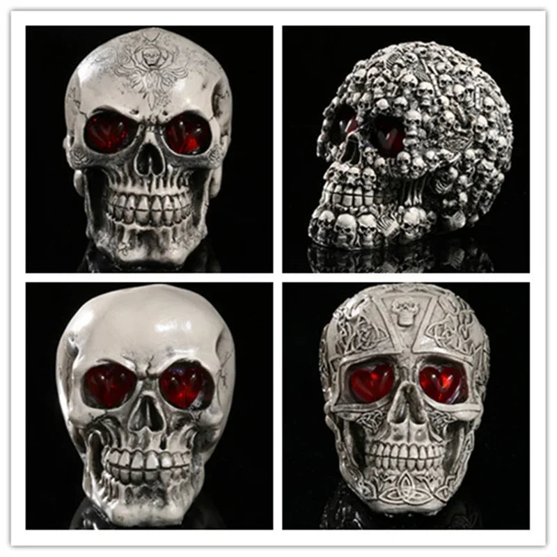 Handmade Resin Skull Sculpture with LED Eyes - Halloween Home Decor, Skeleton Figurine