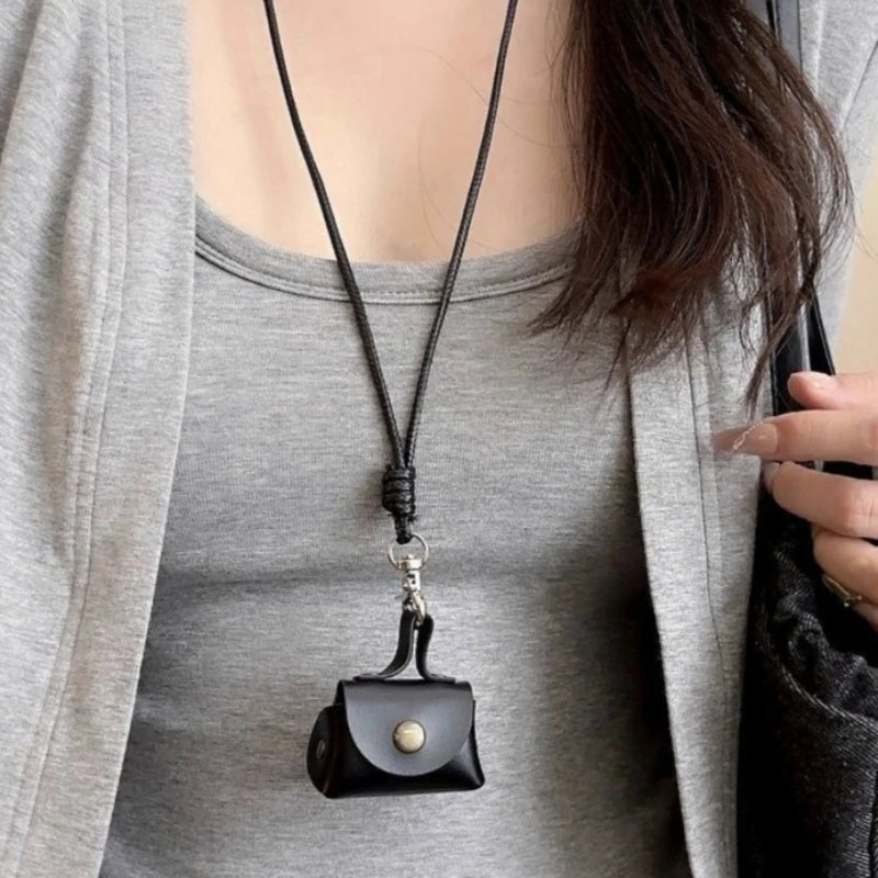 Women's Small Leather Bag Pendant Necklace - Vintage Korean Style Fashion Accessory