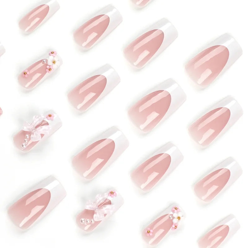24 Square False Nails with Jelly Glue Sticker and Nail File - Manicure Set