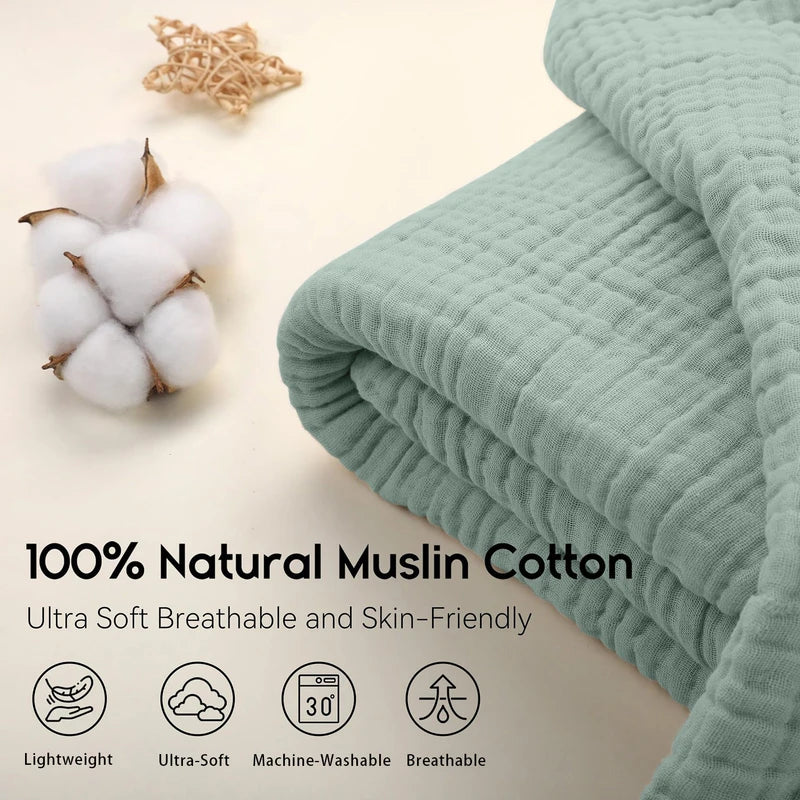 Lightweight Cotton Throw Blanket for Couch & Bed - 6-Layer Boho Style Large Summer Cover