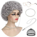 Gray Short Curly Wig Accessories 5-Piece Set for Women and Cosplay