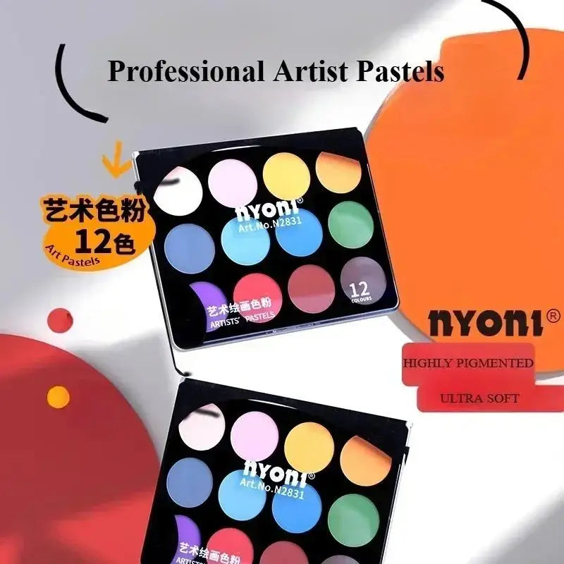 12 Color Soft Pastel Powder for Art & Drawing - Dry & Wet Sketching