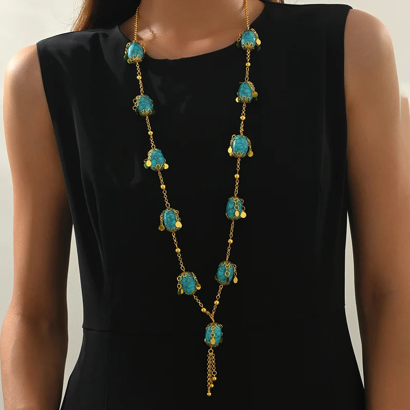 Blue Ethnic Style Pendant Necklace for Formal, Beach, Wedding