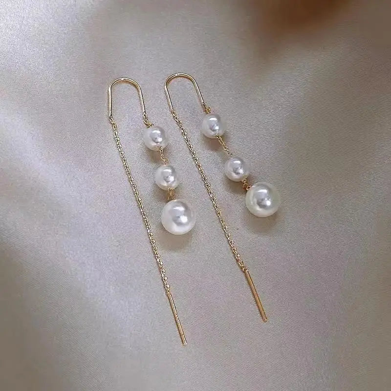 Elegant Drop Earrings with Imitation Pearls and Geometric Design for Women