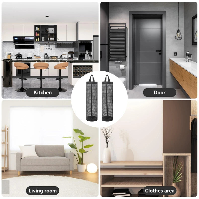Wall Mount Plastic Grocery Bag Holder Dispenser Kitchen Storage Organizer