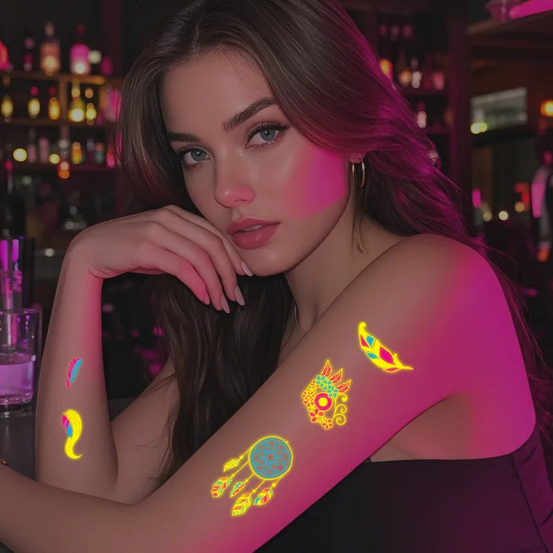 Halloween Luminous UV Glow Temporary Tattoos Stickers for Body & Face Party Accessory