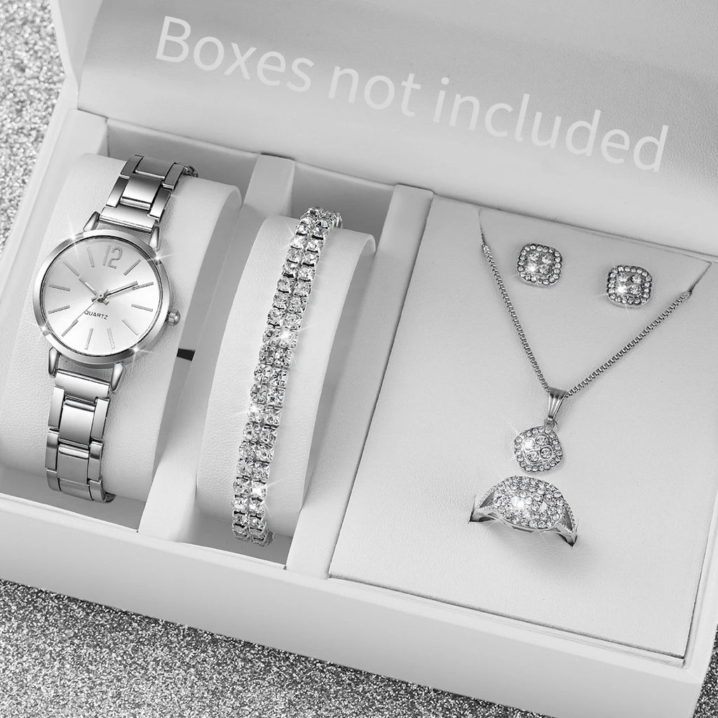 Fashion Women Watch Jewelry Set with Quartz Analog Watch and Accessories