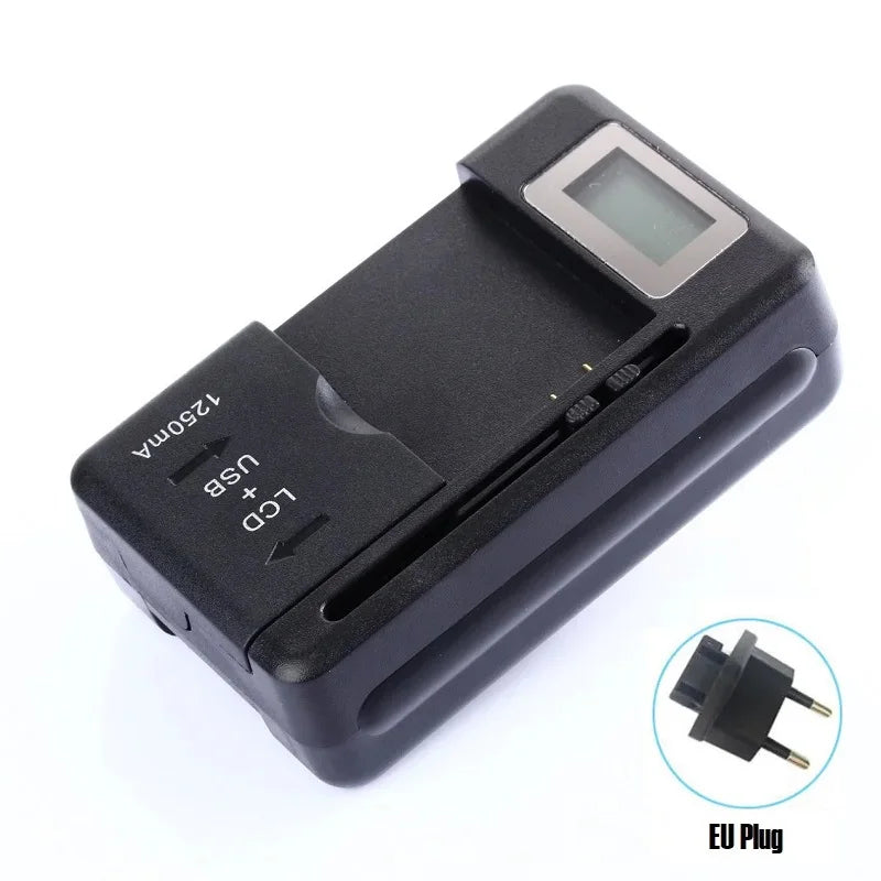 Universal Battery Charger with LCD Screen USB Port for 32-55mm Lithium-Ion Batteries, Multi-Voltage US UK EU Plug