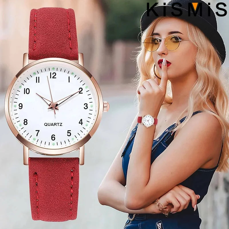 Women's Casual Luminous Quartz Watch with Leather Strap - Multiple Colors