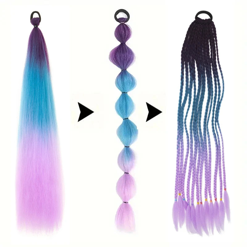 24-Inch Synthetic Straight Ponytail Hair Extension with Elastic Band for DIY Braiding