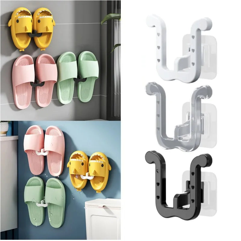 Wall-Mounted Slipper Rack 2/6 Pack Plastic Bathroom Shoe Organizer Storage