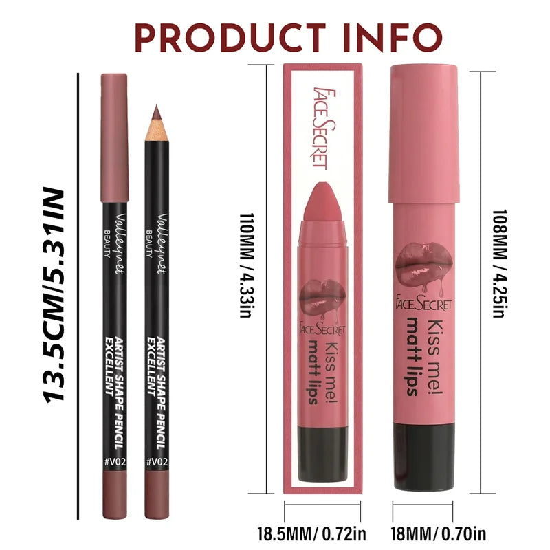 Velvet Matte Lipstick and Lipliner Duo Waterproof & Precise - Natural Color