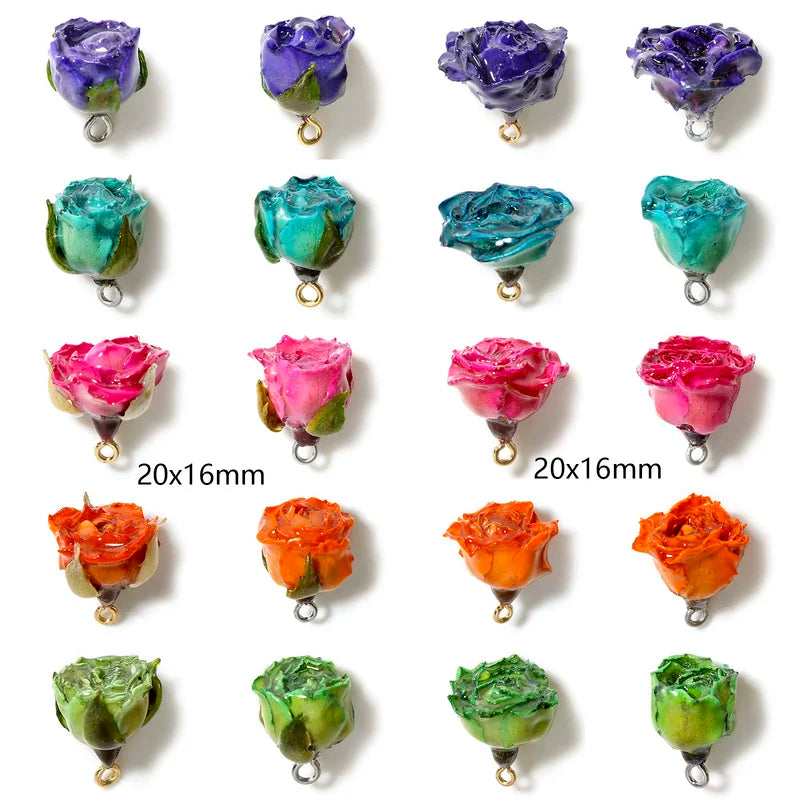 Handmade Resin Flower Charms for Jewelry Making - Multicolor 20x16mm