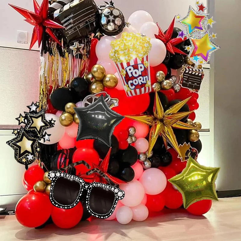 4PCS Movie Night Party Decorations Foil Balloons Sunglasses Popcorn Balloons for Birthday & Celebration