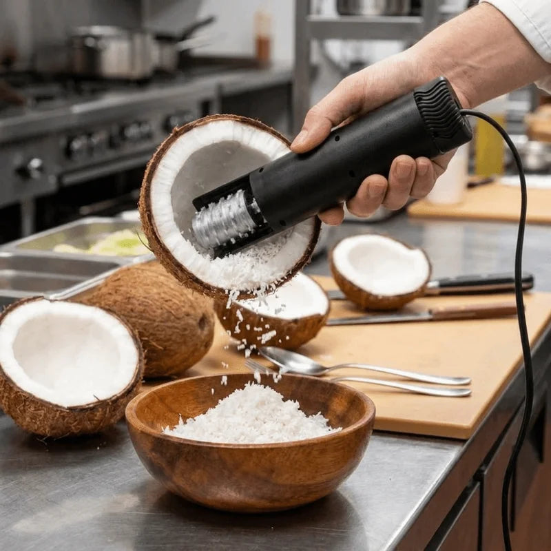 Electric Coconut Meat Grater - Handheld Food Shredder for Kitchen, Safe Rotating Fruit Tool