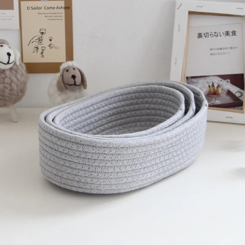 Cotton Rope Woven Storage Baskets - Organize Box for Keys, Cosmetics, Sundries