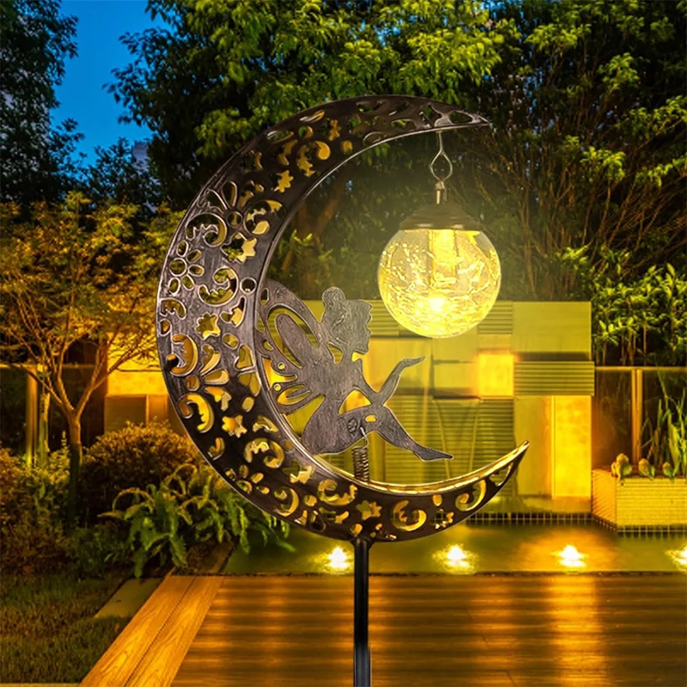 Solar Fairy Moon Garden Statues Outdoor Decor Light Stake for Patio Yard