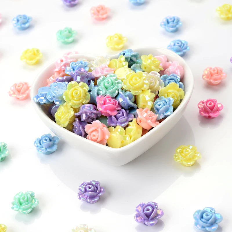 50pcs Acrylic Beads 13x8mm Multicolor Rose Flower Spacer Jewelry Making Supplies