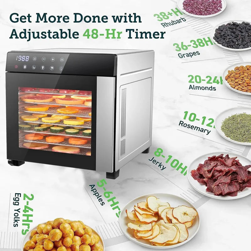 8-Tray Stainless Steel Food Dehydrator with Digital Timer & Presets