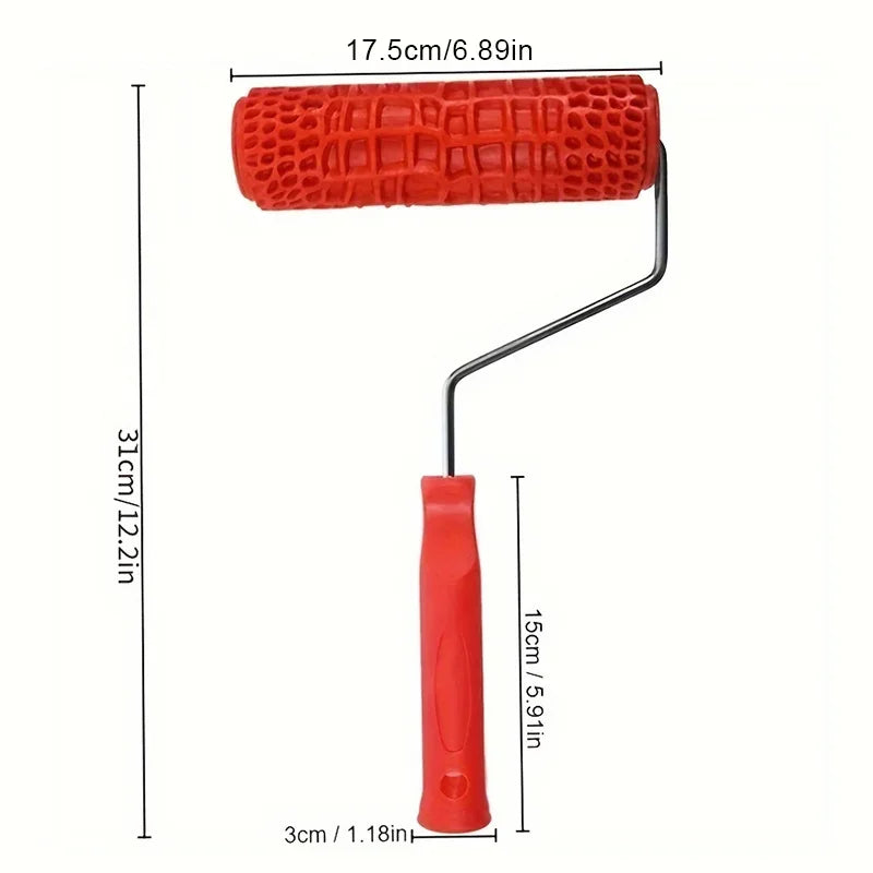 Textured Pattern Paint Roller with Red Handle - Durable Wall Painting Tool
