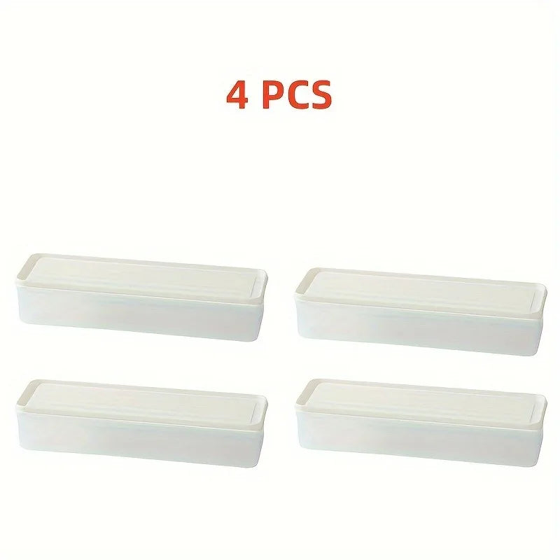 4 Pack Rectangular Food Storage Containers - Reusable Plastic Refrigerator Organizer Boxes