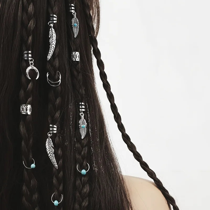 Set of 31 Turquoise Dreadlock Hair Beads and Rings for Braids - Hippie Style Hair Jewelry