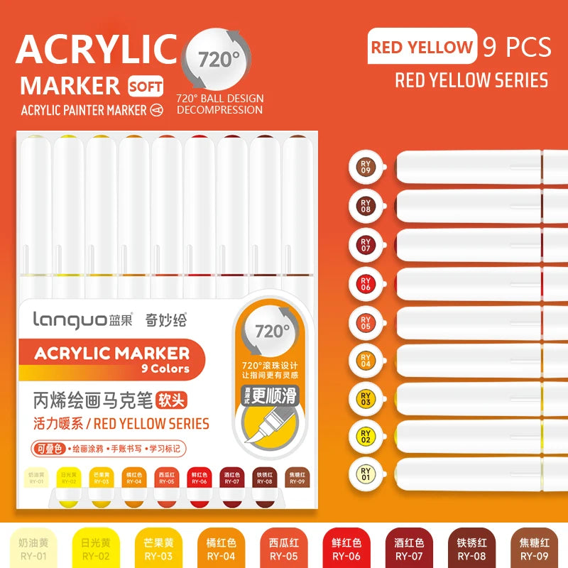 9-Color Acrylic Paint Markers Set for Art, Drawing & DIY Craft Projects