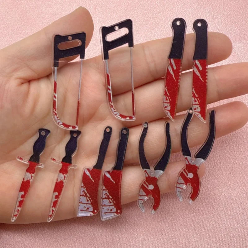 Halloween Acrylic Blood Knife Pendant Jewelry Making Kit - 10pcs DIY Earrings & Keychains