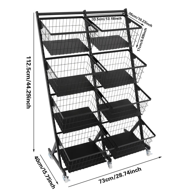 Mobile Snack Display Rack with Wheels for Kitchen & Store Storage