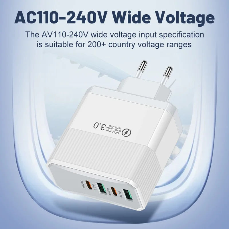 100W USB Charging Station with 6 Ports Fast Quick Charge Travel Power Adapter