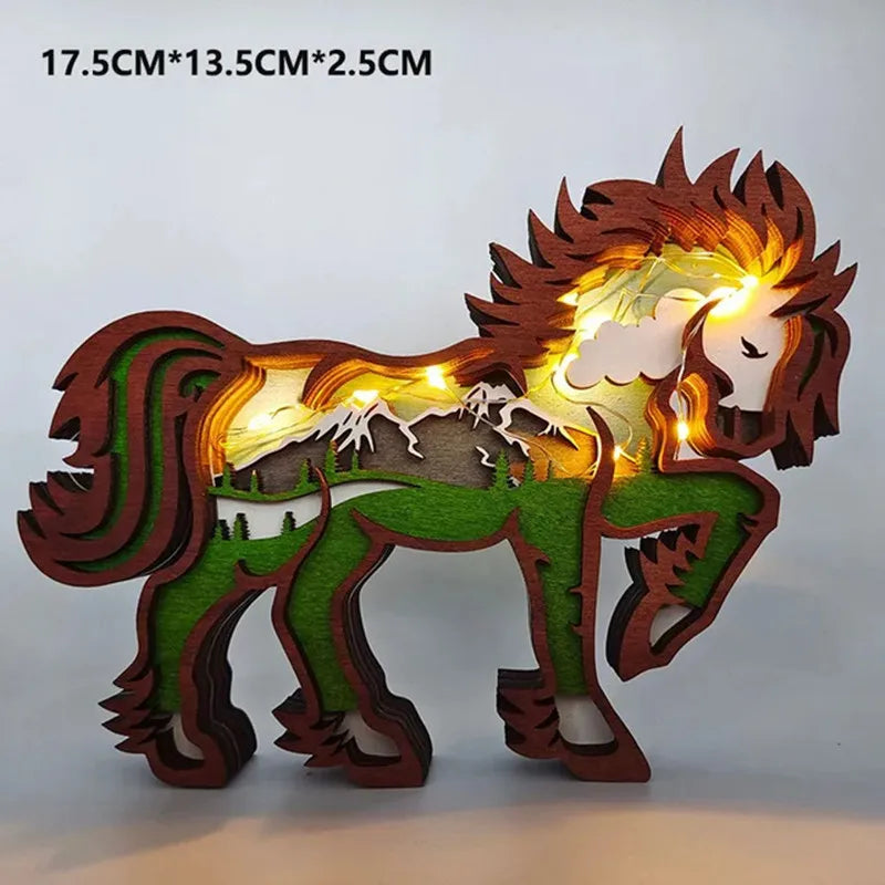 Wooden Animal Figurines with LED Light - Wolf Elk Brown Bear Home Decor