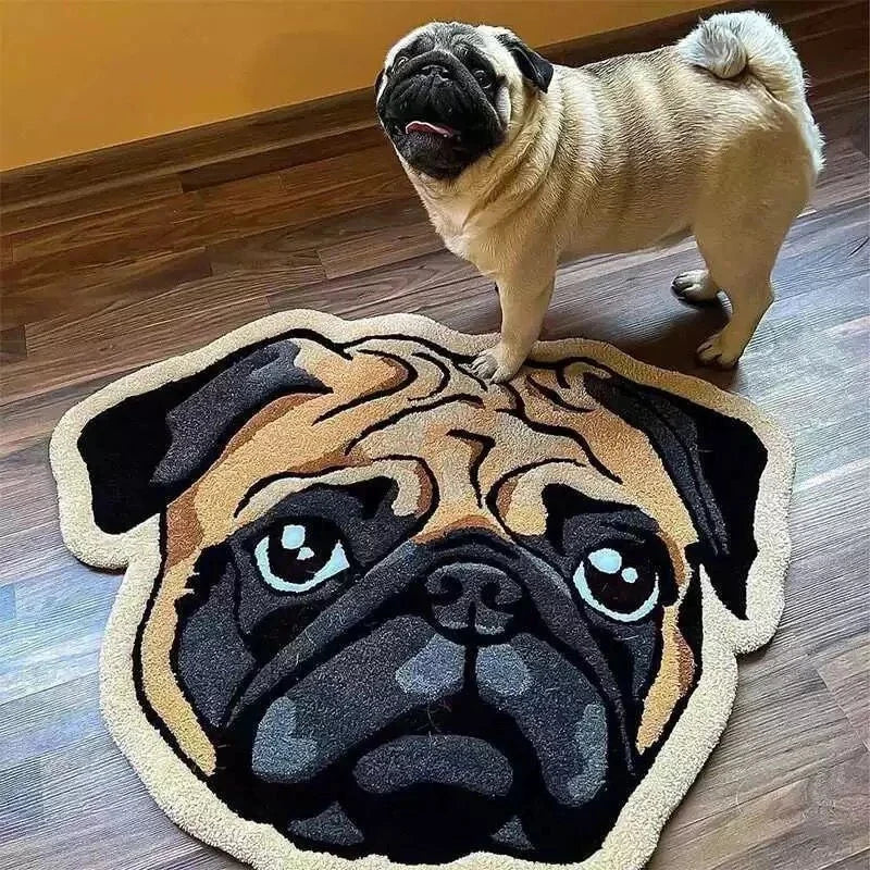 Pug Shaped Pet Rug - Soft Faux Lambswool Floor Mat for Home & Living Room