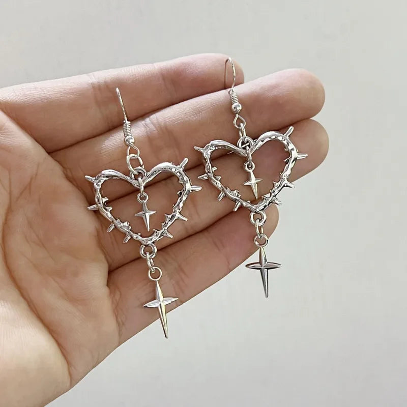 Gothic Heart Earrings for Women Punk Jewelry Crystal Pendant Ear Hooks