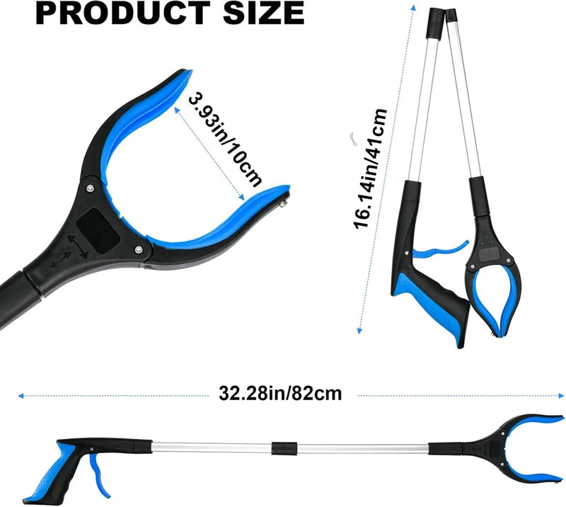 32-Inch Foldable Reacher Grabber Tool with Rotating Head - Heavy Duty Pickup Stick for Seniors