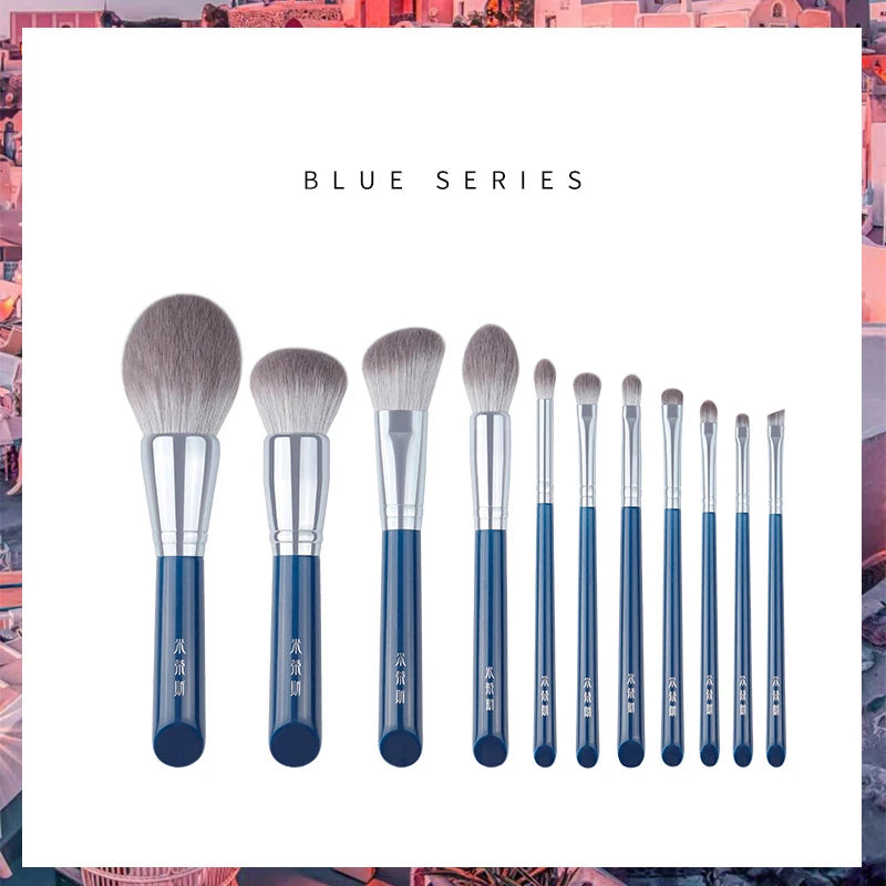 Sky Blue 11-Piece Makeup Brush Set - Soft Synthetic Face & Eye Brushes