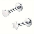 2pcs Stainless Steel Body Piercing Jewelry Star Heart Moon Lip & Nose Studs