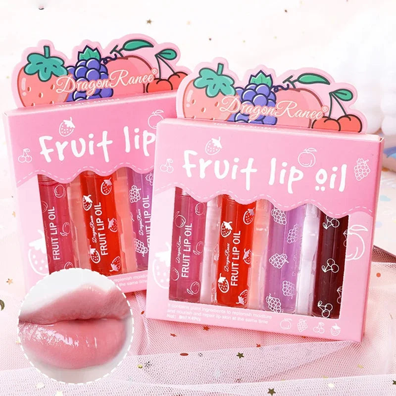 Hydrating Lip Oil Set - 4PCS Fruit Lip Gloss for Plumping & Softening Lips