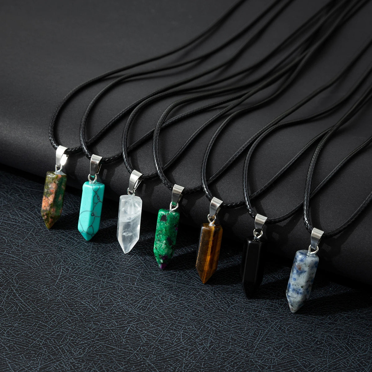 Natural Quartz Crystal Pendant Necklace 7-Piece Set - Healing Gemstone Jewelry