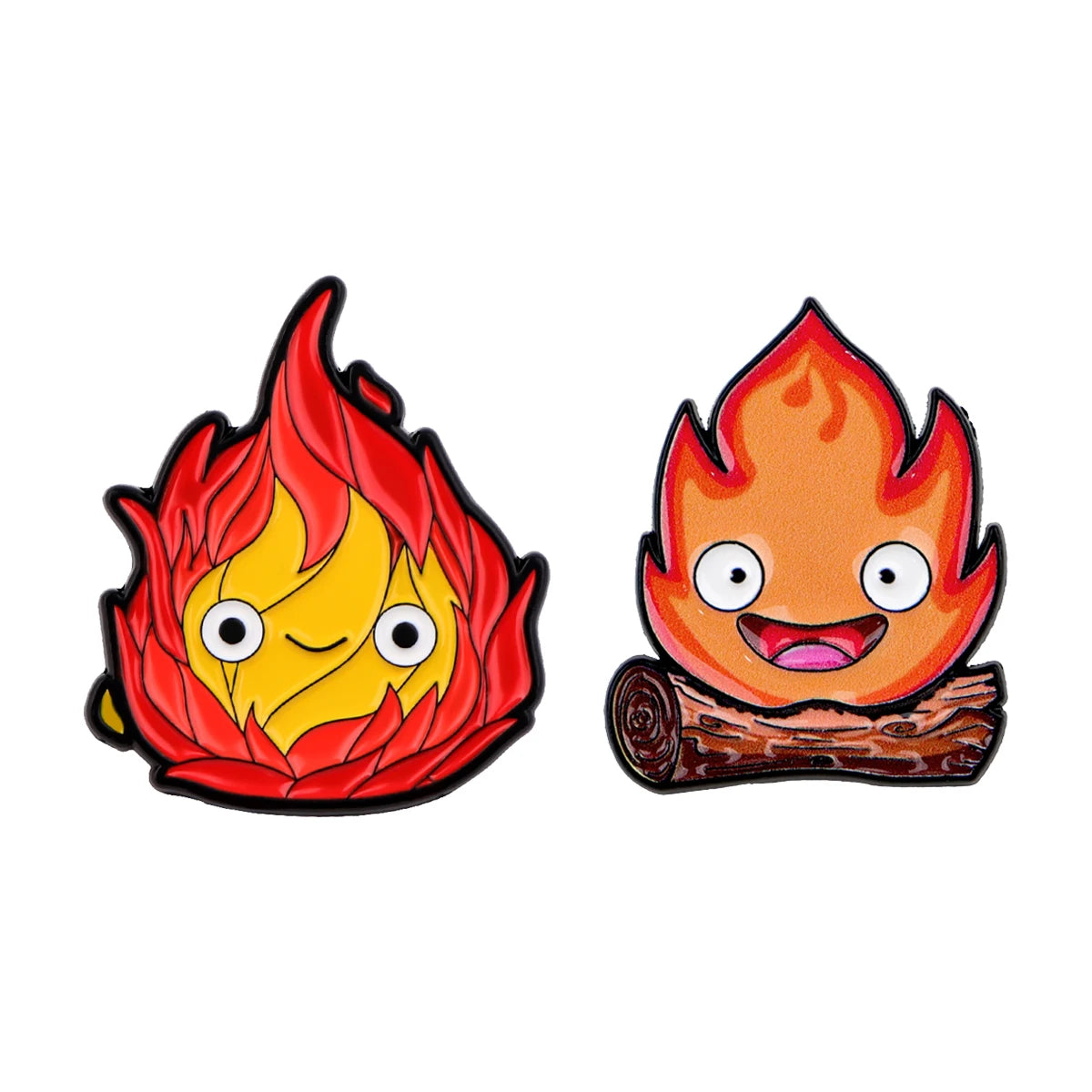 2-Pack Cute Flame Enamel Pins Cartoon Anime Movie Brooches Fashion Jewelry