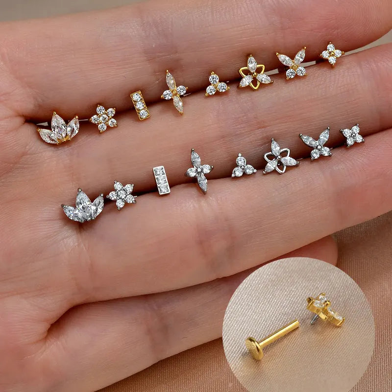 Titanium Steel CZ Leaf Bee Lip Helix Tragus Cartilage Piercing Jewelry
