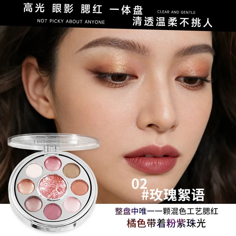 Colorful Rotating Cheek & Eyeshadow Palette with Shimmer & Pearl Finish