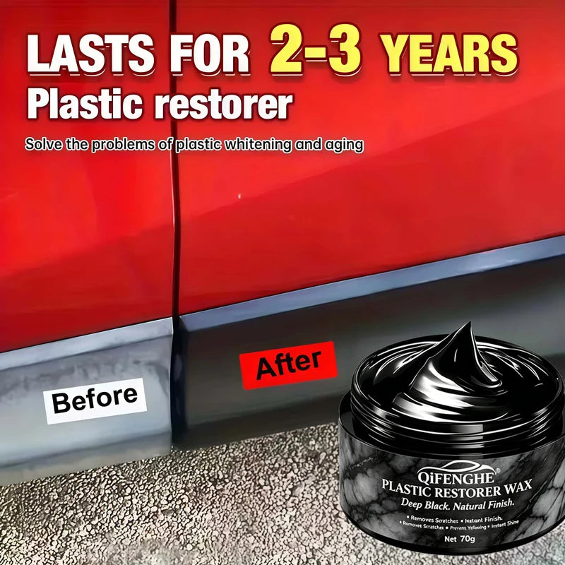 Car Trim Restorer Wax 70g for Plastic Blackening & Scratch Removal - Dashboard Bumper Tire