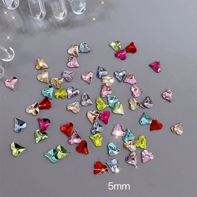 20pcs Colorful Heart Star Zircon Nail Charms Rhinestones 3D Kawaii Nail Art Decorations